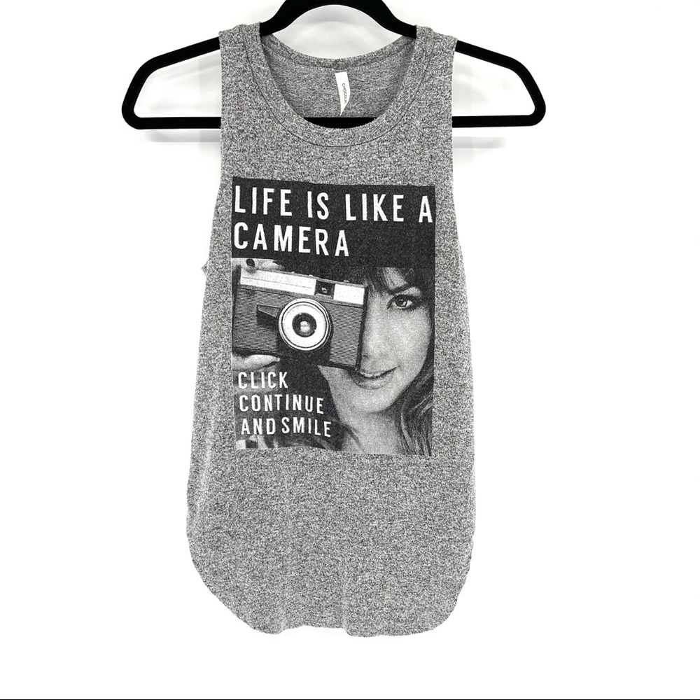 Chocolate Tank Top Small Black Gray Camera Saying Comfy